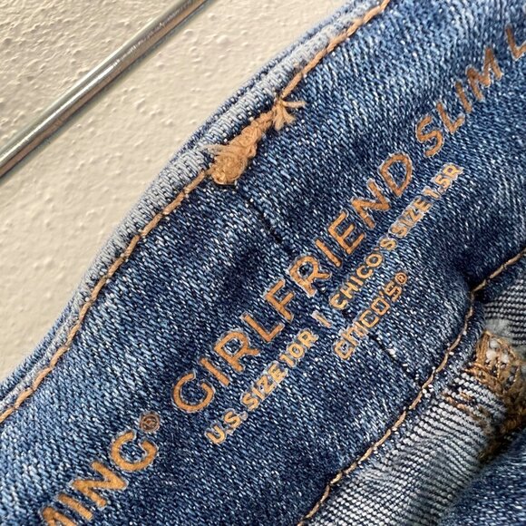 Chicos So Slimming Girlfriend Slim Leg Ankle Jeans 10R Embroidered Floral Blue - Picture 7 of 8